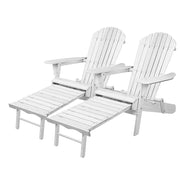 Gardeon 2PC Adirondack Outdoor Chairs Wood Foldable Sun Lounge Patio Furniture FF-BEACH-NTLCHOTTO-WH-2X