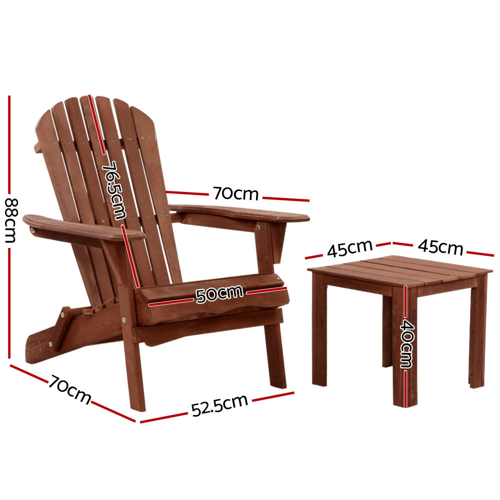 Gardeon Adirondack Outdoor Chairs Wooden Foldable Beach Chair Patio Furniture Brown FF-BEACH-NTLCHTB-BR