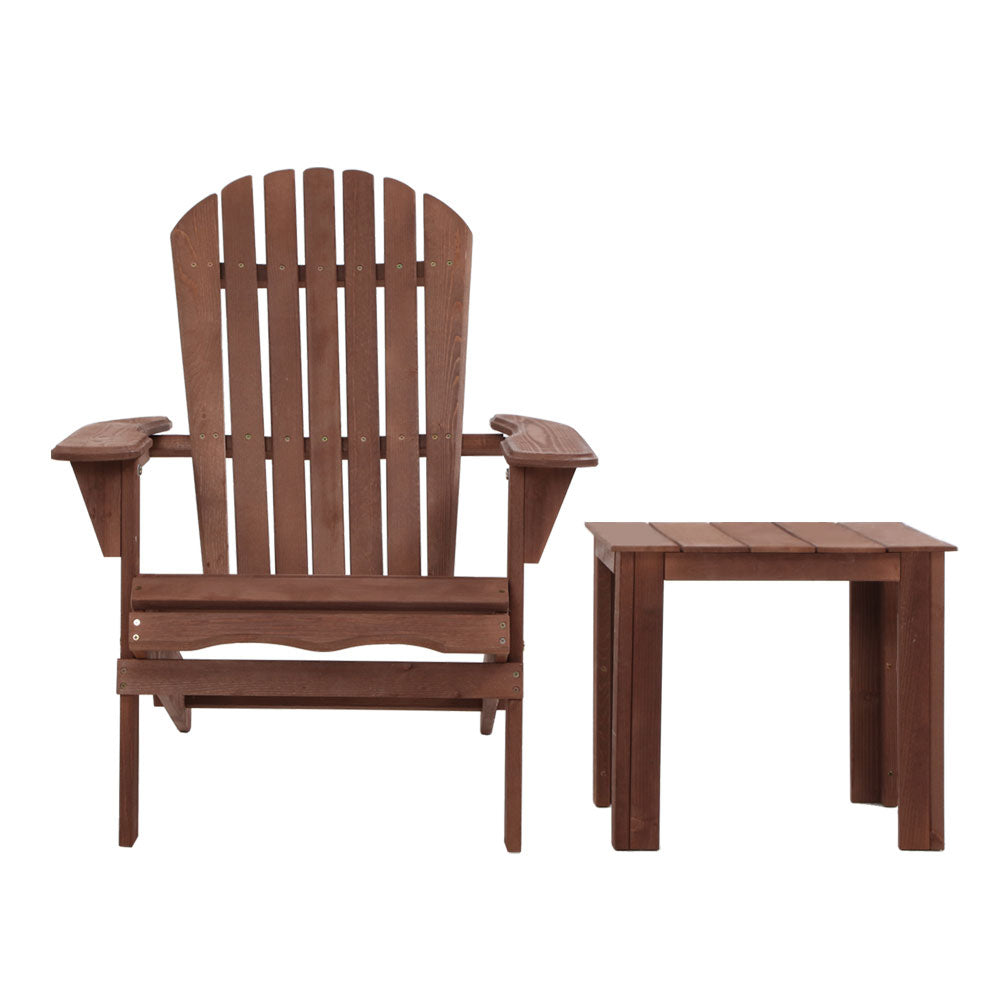 Gardeon Adirondack Outdoor Chairs Wooden Foldable Beach Chair Patio Furniture Brown FF-BEACH-NTLCHTB-BR