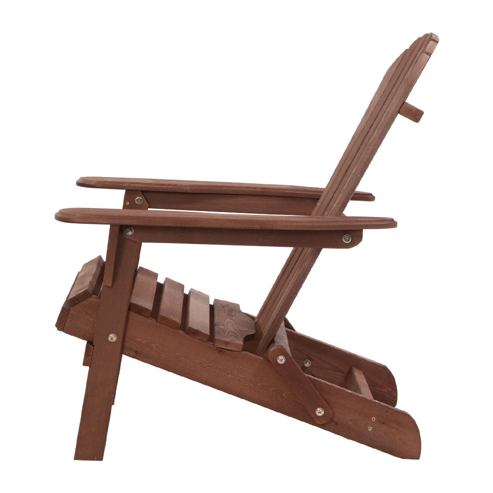 Gardeon Adirondack Outdoor Chairs Wooden Foldable Beach Chair Patio Furniture Brown FF-BEACH-NTLCHTB-BR