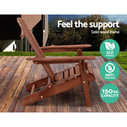Gardeon Adirondack Outdoor Chairs Wooden Foldable Beach Chair Patio Furniture Brown FF-BEACH-NTLCHTB-BR