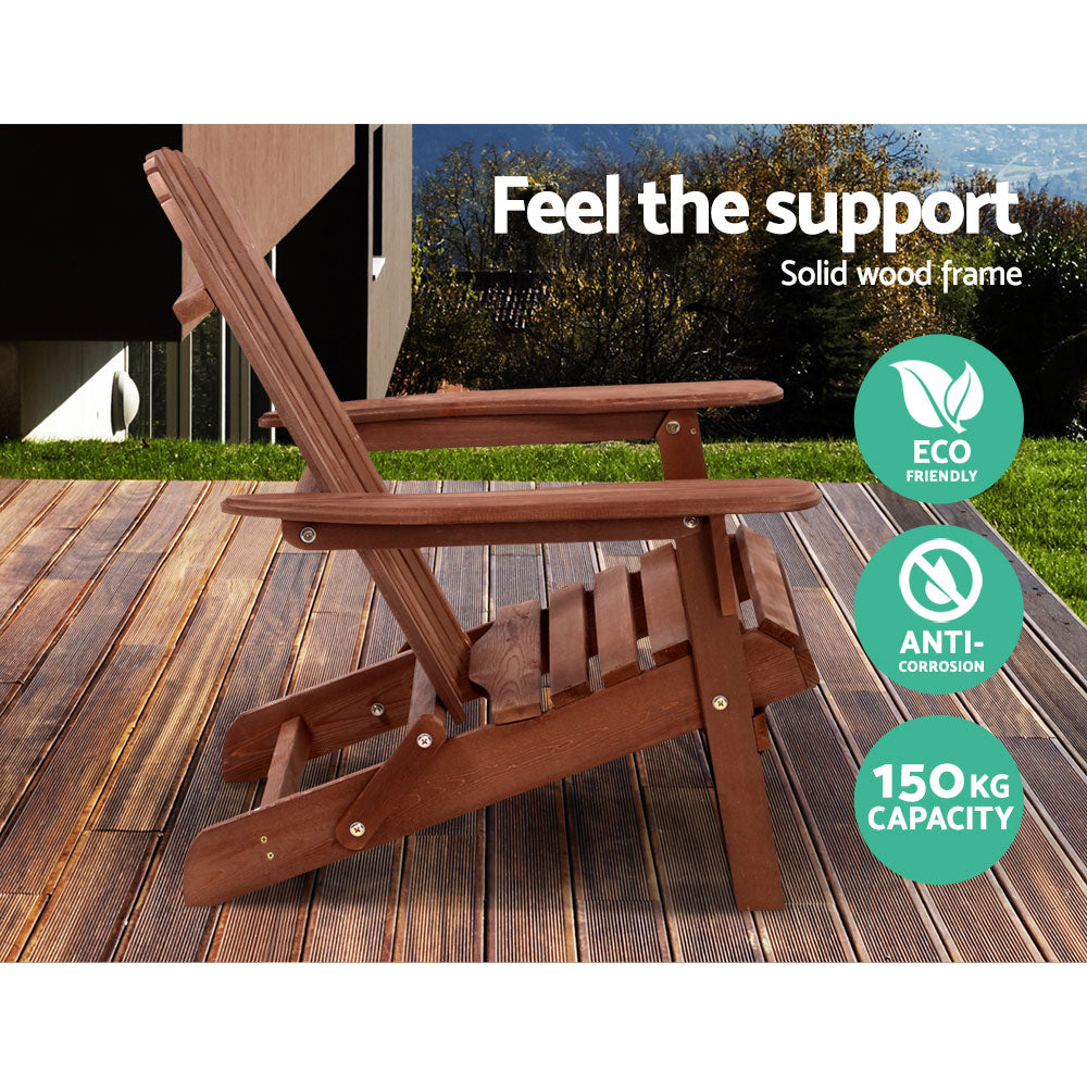 Gardeon Adirondack Outdoor Chairs Wooden Foldable Beach Chair Patio Furniture Brown FF-BEACH-NTLCHTB-BR