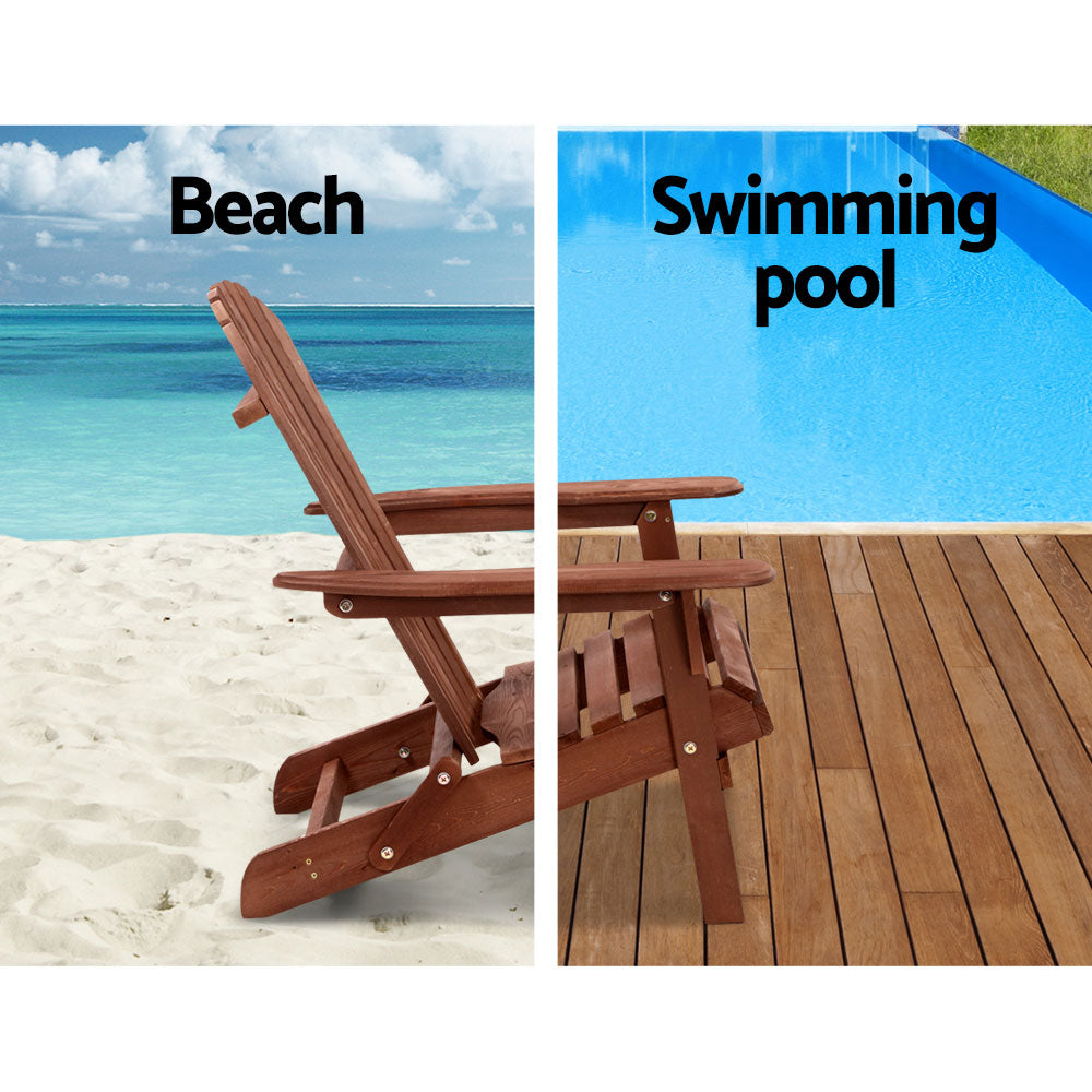 Gardeon Adirondack Outdoor Chairs Wooden Foldable Beach Chair Patio Furniture Brown FF-BEACH-NTLCHTB-BR