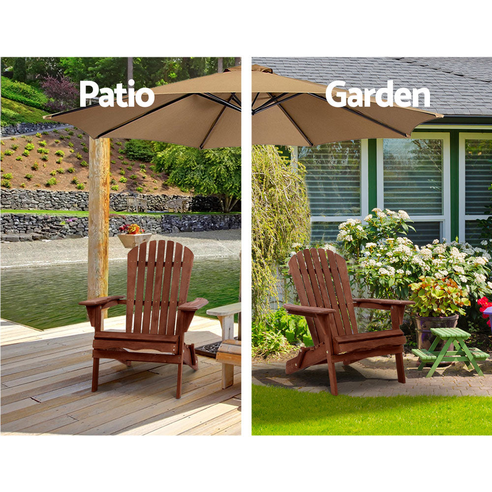 Gardeon Adirondack Outdoor Chairs Wooden Foldable Beach Chair Patio Furniture Brown FF-BEACH-NTLCHTB-BR