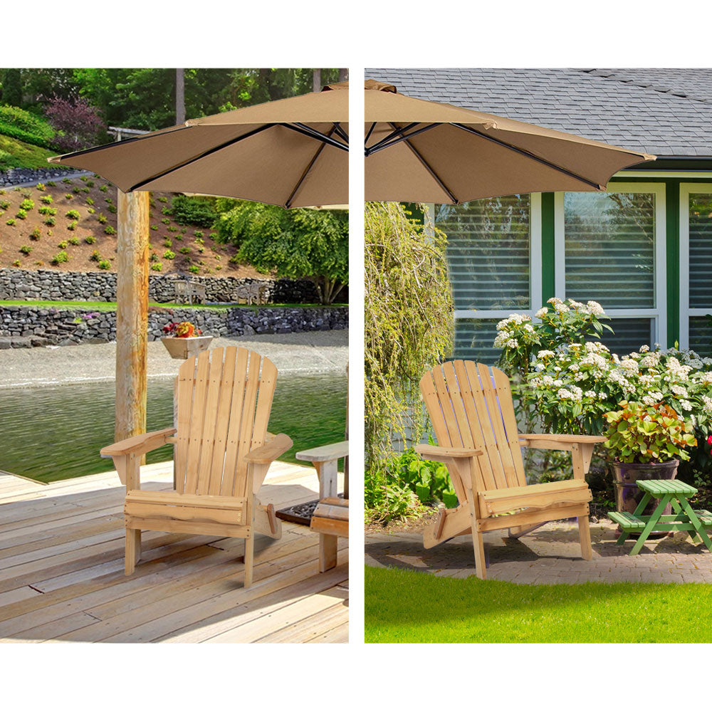 Gardeon 3PC Adirondack Outdoor Table and Chairs Wooden Foldable Beach Chair Natural FF-BEACH-SET-3NTL