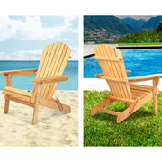 Gardeon 3PC Adirondack Outdoor Table and Chairs Wooden Foldable Beach Chair Natural FF-BEACH-SET-3NTL