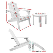 Gardeon 5PC Adirondack Outdoor Table and Chairs Wooden Sun Lounge Patio Furniture White FF-BEACH-UF-5SET-AB