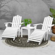 Gardeon 5PC Adirondack Outdoor Table and Chairs Wooden Sun Lounge Patio Furniture White FF-BEACH-UF-5SET-AB