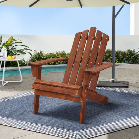 Gardeon Adirondack Outdoor Chairs Wooden Beach Chair Patio Furniture Garden Brown FF-BEACH-UF-CH-BR