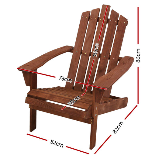 Gardeon Adirondack Outdoor Chairs Wooden Beach Chair Patio Furniture Garden Brown FF-BEACH-UF-CH-BR