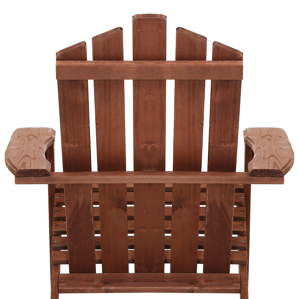 Gardeon 3PC Adirondack Outdoor Table and Chairs Wooden Beach Chair Brown FF-BEACH-UF-CH-BR-3PC