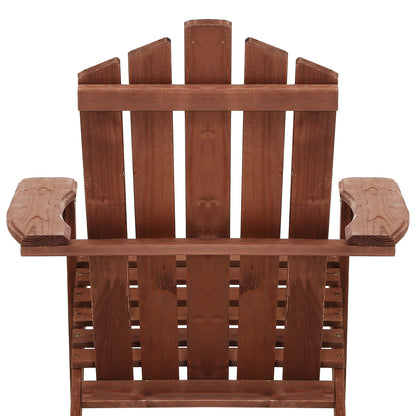 Gardeon 3PC Adirondack Outdoor Table and Chairs Wooden Beach Chair Brown FF-BEACH-UF-CH-BR-3PC
