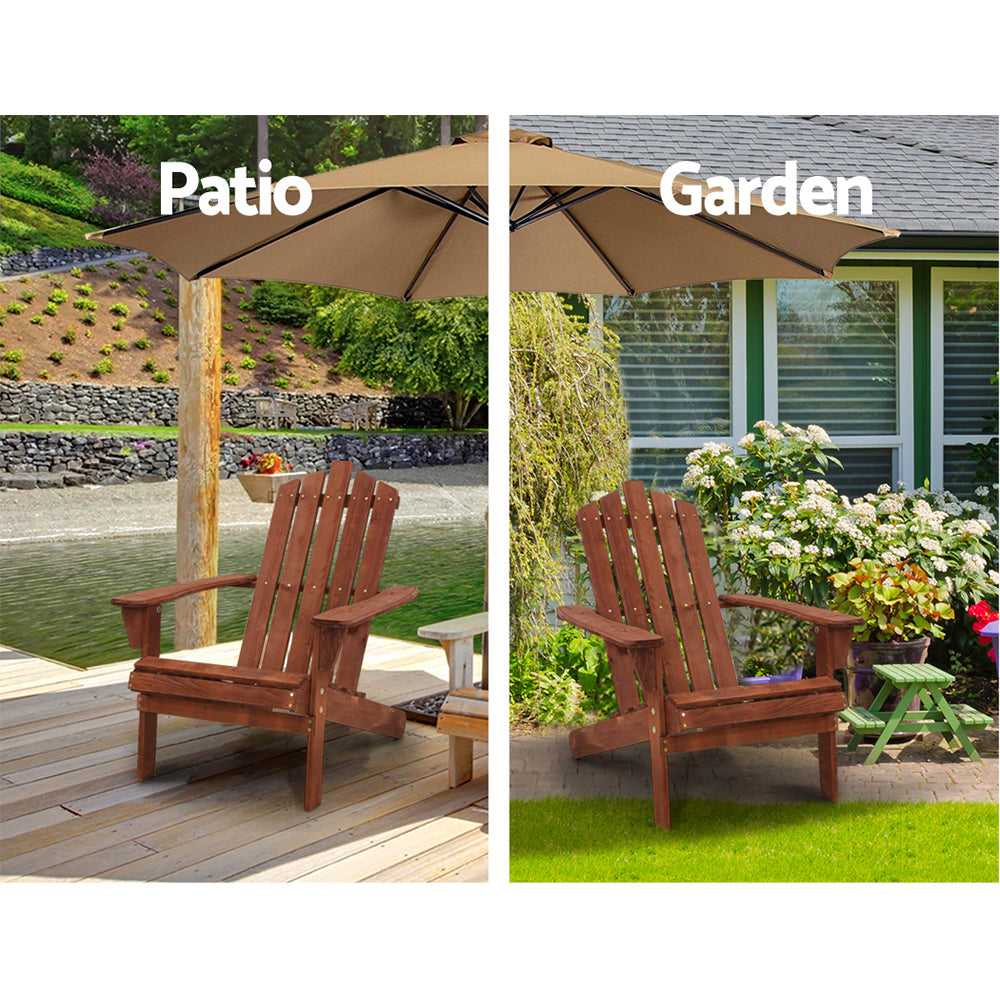 Gardeon 3PC Adirondack Outdoor Table and Chairs Wooden Beach Chair Brown FF-BEACH-UF-CH-BR-3PC