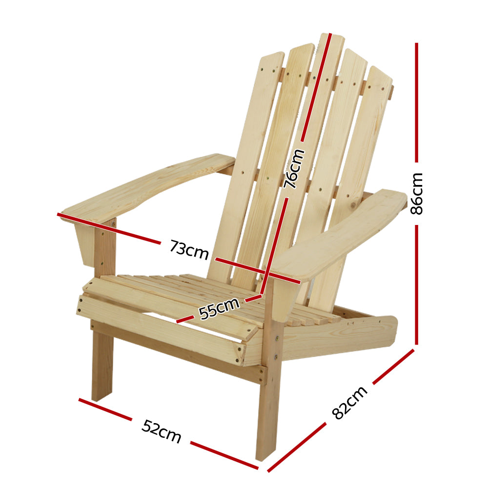 Gardeon Adirondack Outdoor Chairs Wooden Beach Chair Patio Furniture Garden Natural FF-BEACH-UF-CH-NW