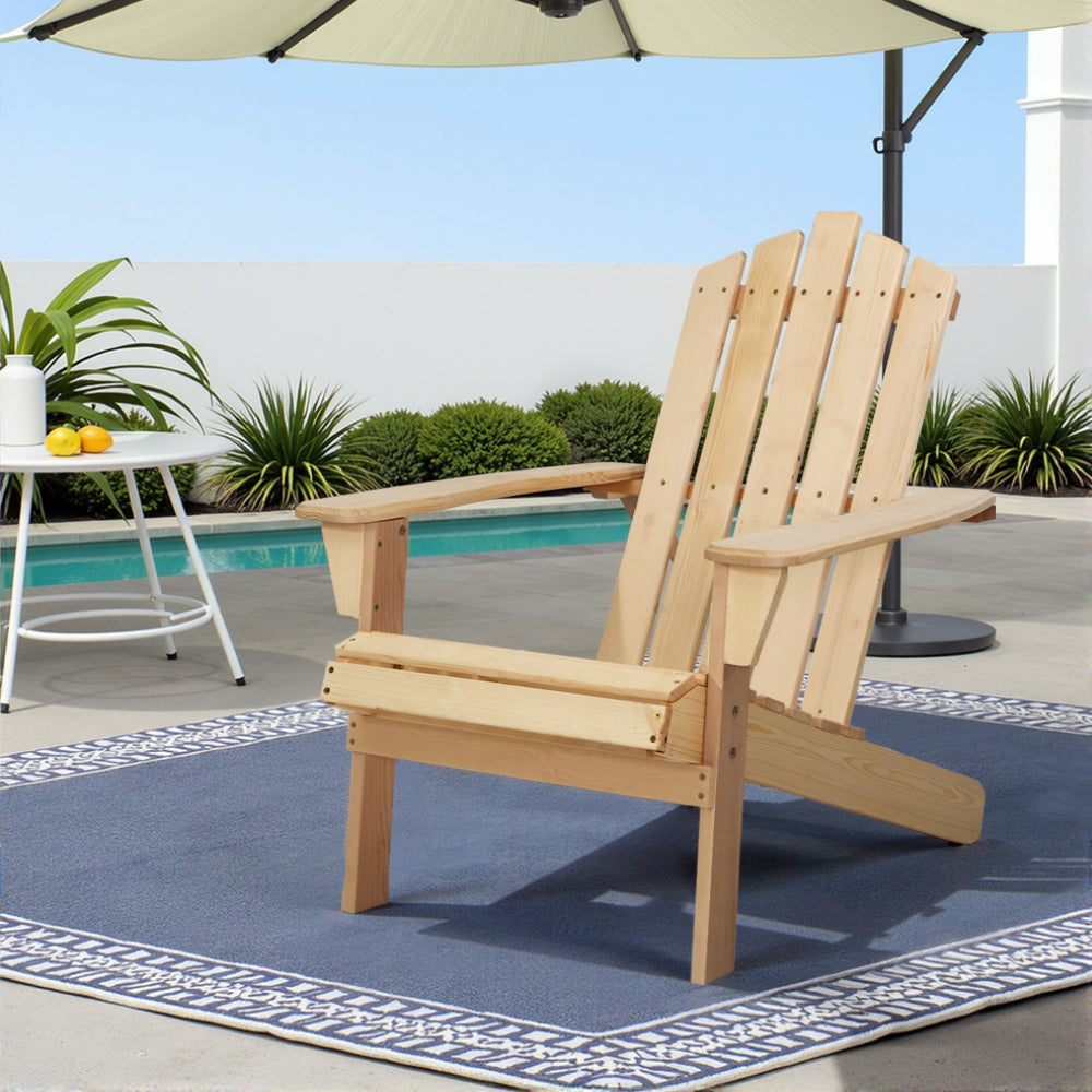 Gardeon Adirondack Outdoor Chairs Wooden Beach Chair Patio Furniture Garden Natural FF-BEACH-UF-CH-NW