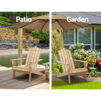 Gardeon 3PC Adirondack Outdoor Table and Chairs Wooden Beach Chair Natural FF-BEACH-UF-CH-NW-3PC