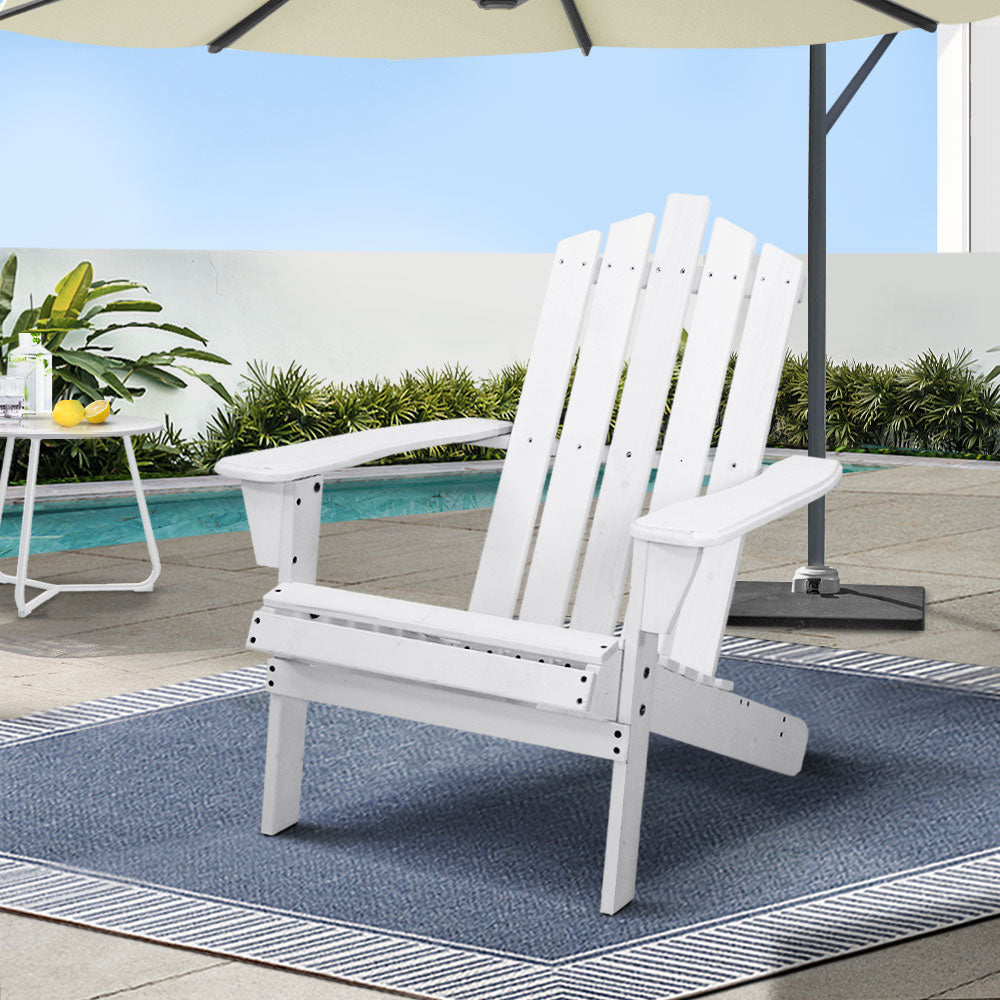 Gardeon Adirondack Outdoor Chairs Wooden Beach Chair Patio Furniture Garden White FF-BEACH-UF-CH-WH