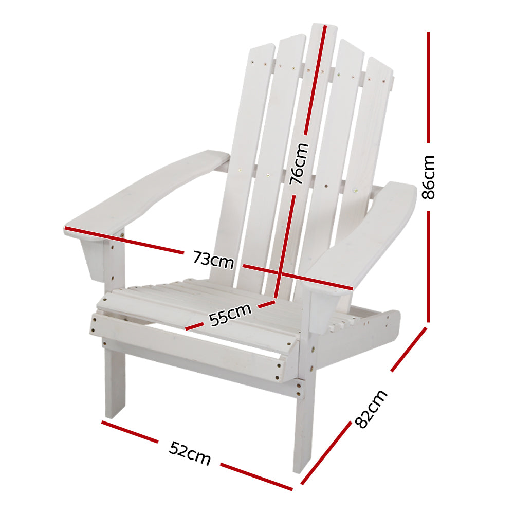 Gardeon Adirondack Outdoor Chairs Wooden Beach Chair Patio Furniture Garden White FF-BEACH-UF-CH-WH