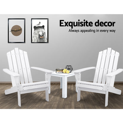 Gardeon 3PC Adirondack Outdoor Table and Chairs Wooden Beach Chair White FF-BEACH-UF-CH-WH-3PC