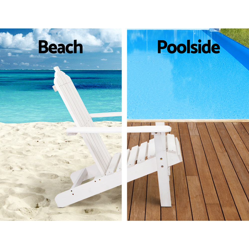 Gardeon 3PC Adirondack Outdoor Table and Chairs Wooden Beach Chair White FF-BEACH-UF-CH-WH-3PC