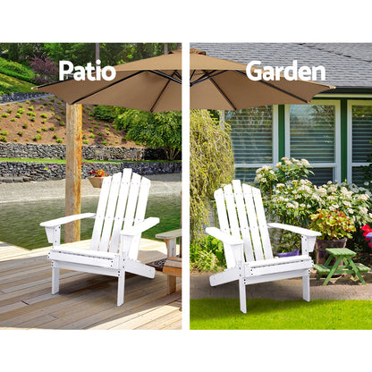 Gardeon 3PC Adirondack Outdoor Table and Chairs Wooden Beach Chair White FF-BEACH-UF-CH-WH-3PC