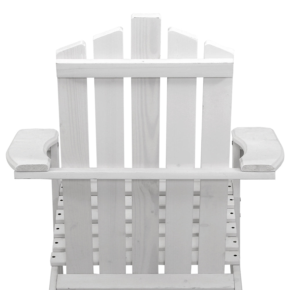 Gardeon 2PC Adirondack Outdoor Table and Chair Wooden Beach Chair Patio Furniture White FF-BEACH-UF-CHTB-WH