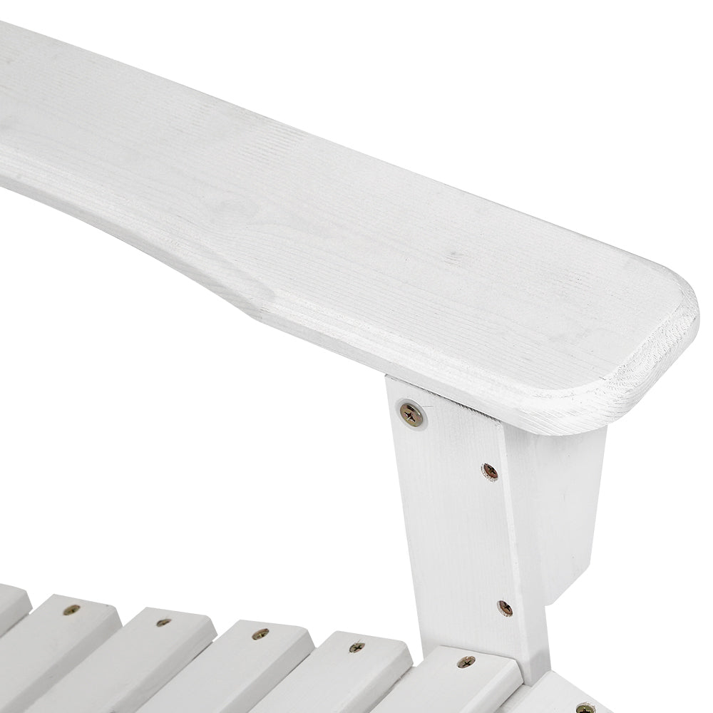 Gardeon 2PC Adirondack Outdoor Table and Chair Wooden Beach Chair Patio Furniture White FF-BEACH-UF-CHTB-WH