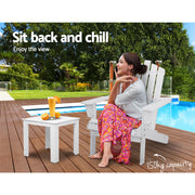 Gardeon 2PC Adirondack Outdoor Table and Chair Wooden Beach Chair Patio Furniture White FF-BEACH-UF-CHTB-WH