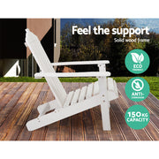 Gardeon 2PC Adirondack Outdoor Table and Chair Wooden Beach Chair Patio Furniture White FF-BEACH-UF-CHTB-WH