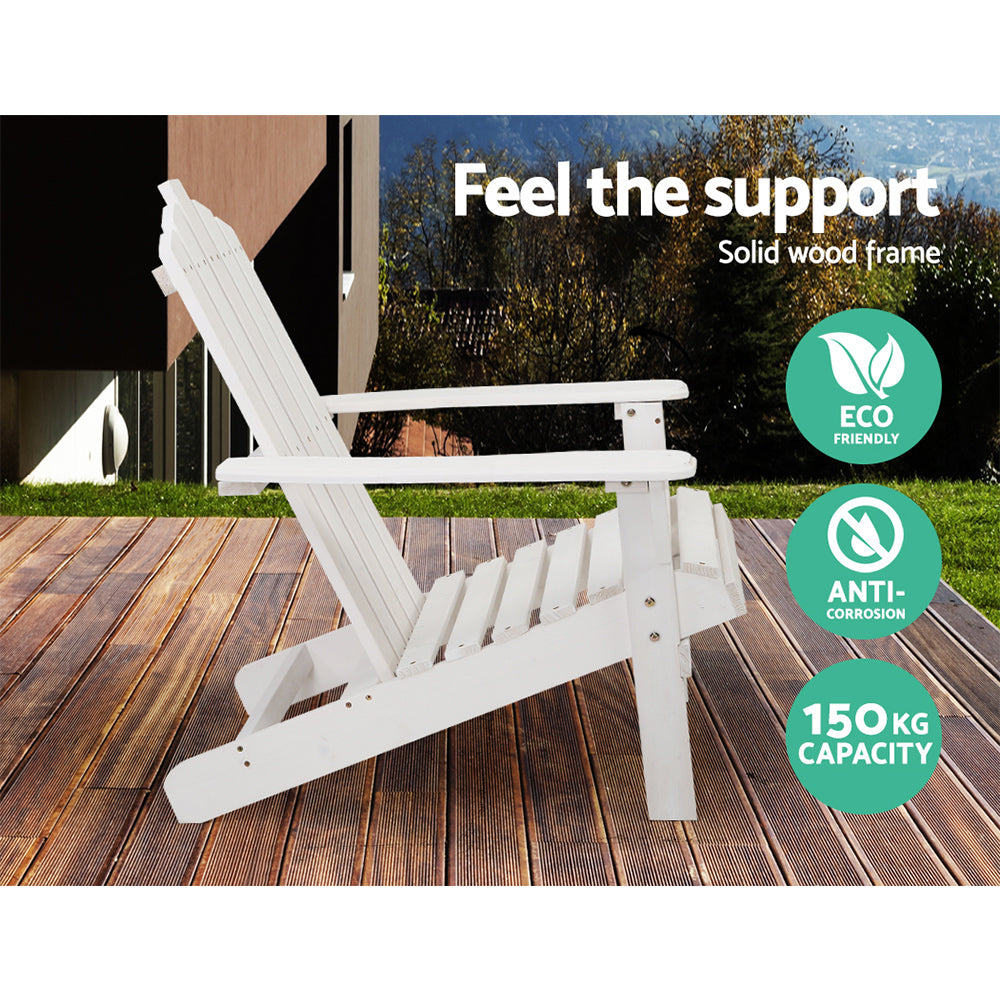 Gardeon 2PC Adirondack Outdoor Table and Chair Wooden Beach Chair Patio Furniture White FF-BEACH-UF-CHTB-WH