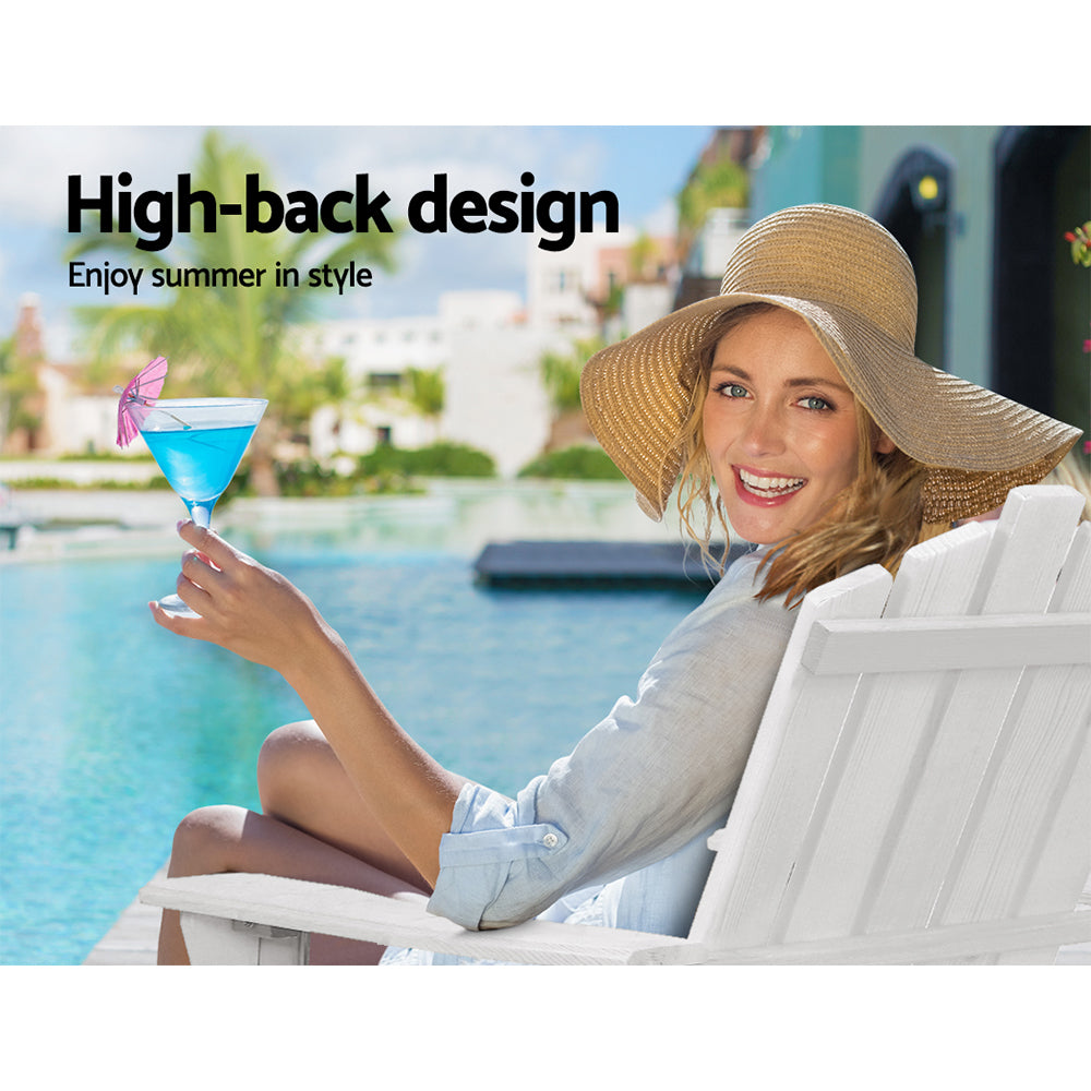 Gardeon 2PC Adirondack Outdoor Table and Chair Wooden Beach Chair Patio Furniture White FF-BEACH-UF-CHTB-WH