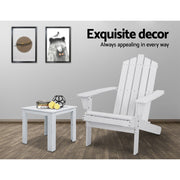 Gardeon 2PC Adirondack Outdoor Table and Chair Wooden Beach Chair Patio Furniture White FF-BEACH-UF-CHTB-WH
