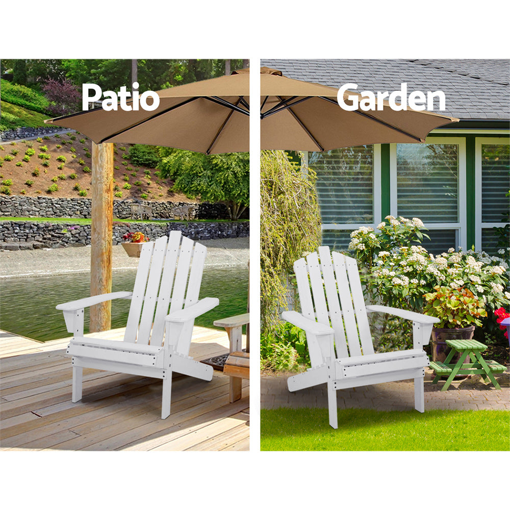 Gardeon 2PC Adirondack Outdoor Table and Chair Wooden Beach Chair Patio Furniture White FF-BEACH-UF-CHTB-WH
