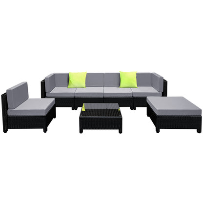 Gardeon 7-Piece Outdoor Sofa Set Wicker Couch Lounge Setting Seat Cover FF-BONDI-BK-ABCD
