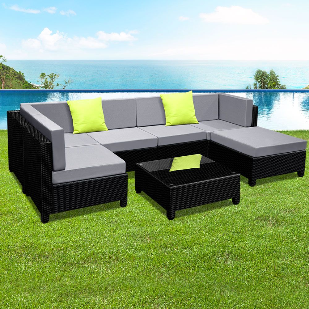 Gardeon 7-Piece Outdoor Sofa Set Wicker Couch Lounge Setting Seat Cover FF-BONDI-BK-ABCD