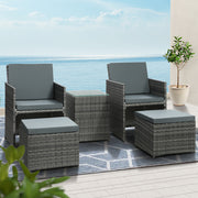 Gardeon 5PC Bistro Set Wicker Table and Chairs Ottoman Outdoor Furniture Grey FF-CH-ST-5PCS-GE