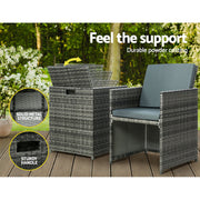 Gardeon 5PC Bistro Set Wicker Table and Chairs Ottoman Outdoor Furniture Grey FF-CH-ST-5PCS-GE