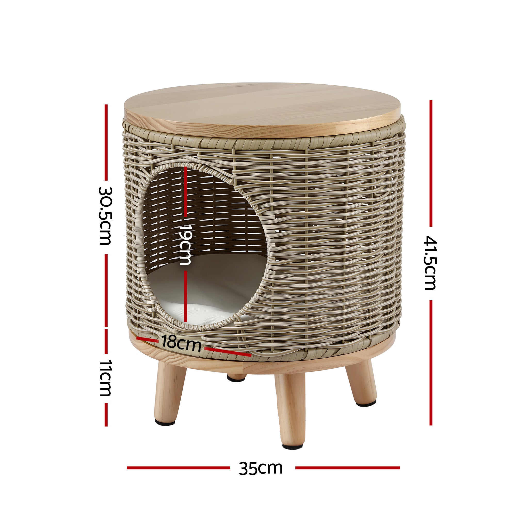 Gardeon Coffee Side Table Wicker Steel Desk Pet Bed Storage Outdoor Furniture FF-COFFEE-TB-WD-BE