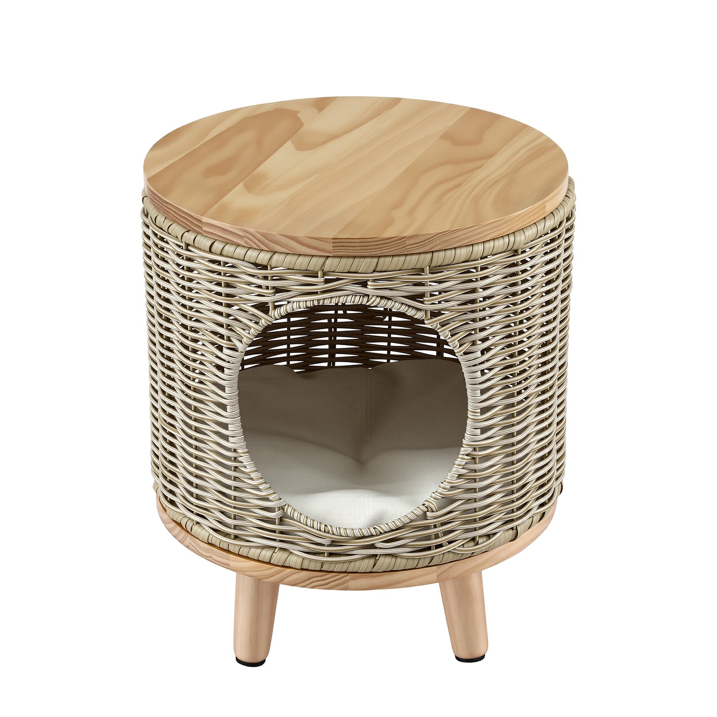 Gardeon Coffee Side Table Wicker Steel Desk Pet Bed Storage Outdoor Furniture FF-COFFEE-TB-WD-BE
