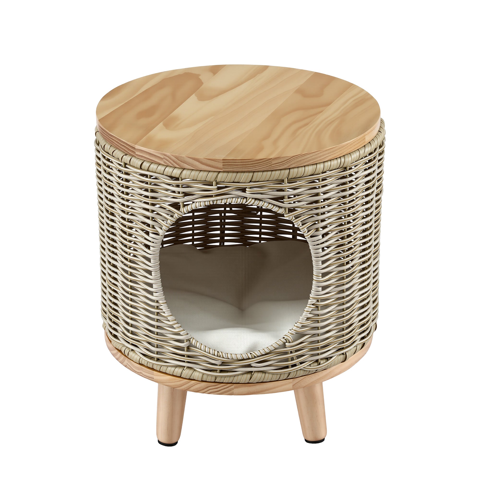Gardeon Coffee Side Table Wicker Steel Desk Pet Bed Storage Outdoor Furniture FF-COFFEE-TB-WD-BE