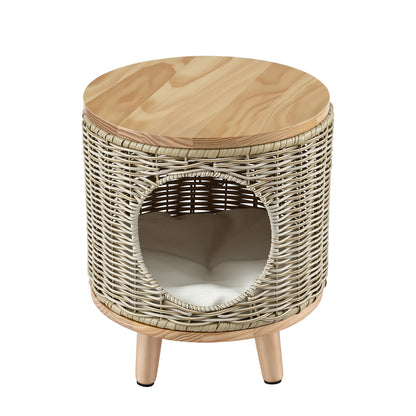 Gardeon Coffee Side Table Wicker Steel Desk Pet Bed Storage Outdoor Furniture FF-COFFEE-TB-WD-BE