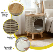 Gardeon Coffee Side Table Wicker Steel Desk Pet Bed Storage Outdoor Furniture FF-COFFEE-TB-WD-BE