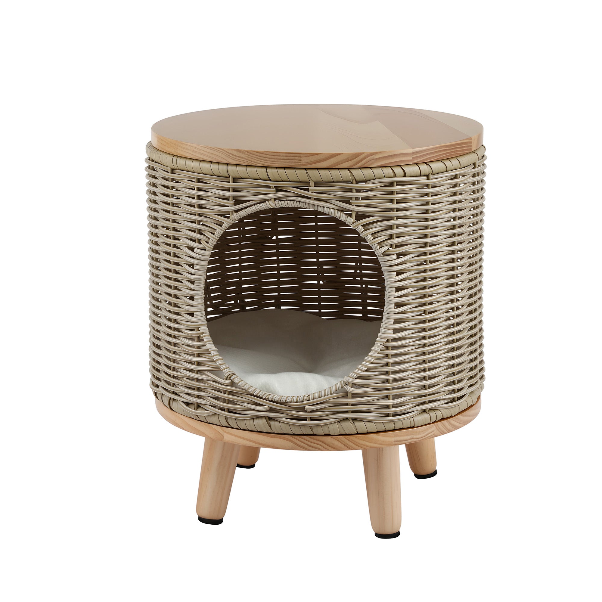 Gardeon Coffee Side Table Wicker Steel Desk Pet Bed Storage Outdoor Furniture FF-COFFEE-TB-WD-BE