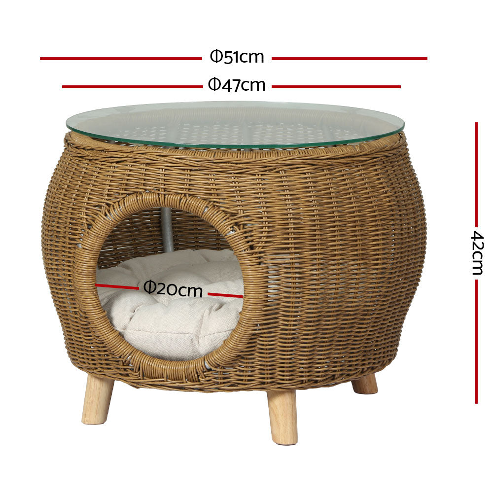 Gardeon Coffee Side Table Wicker Aluminium Desk Pet Bed Storage Outdoor Furniture FF-COFFEE-TB-YE