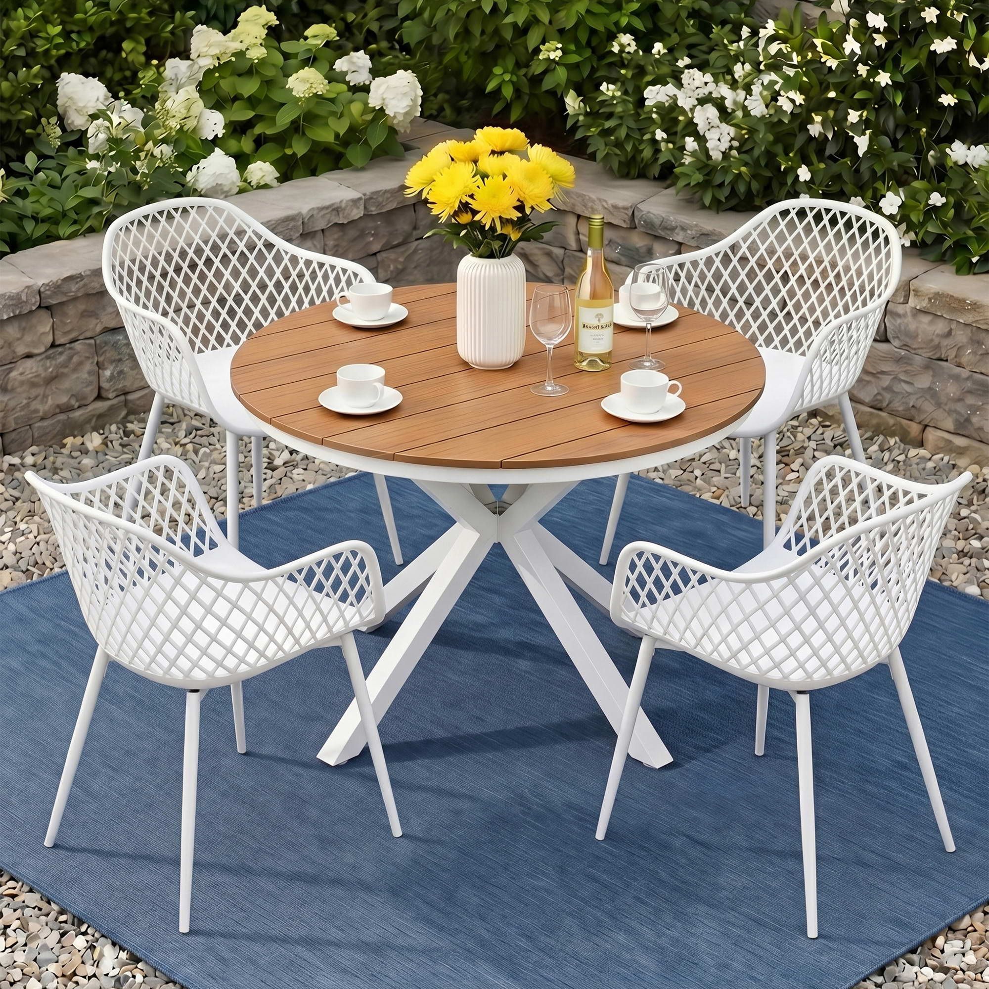 Gardeon 5PCS Outdoor Dining Set Table and Chairs Patio Garden Furniture Diamond FF-DIN-PP130-5SET-WH