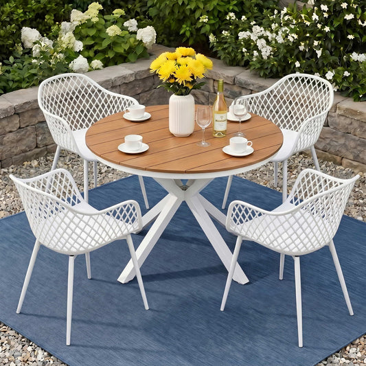 Gardeon 5PCS Outdoor Dining Set Table and Chairs Patio Garden Furniture Diamond FF-DIN-PP130-5SET-WH
