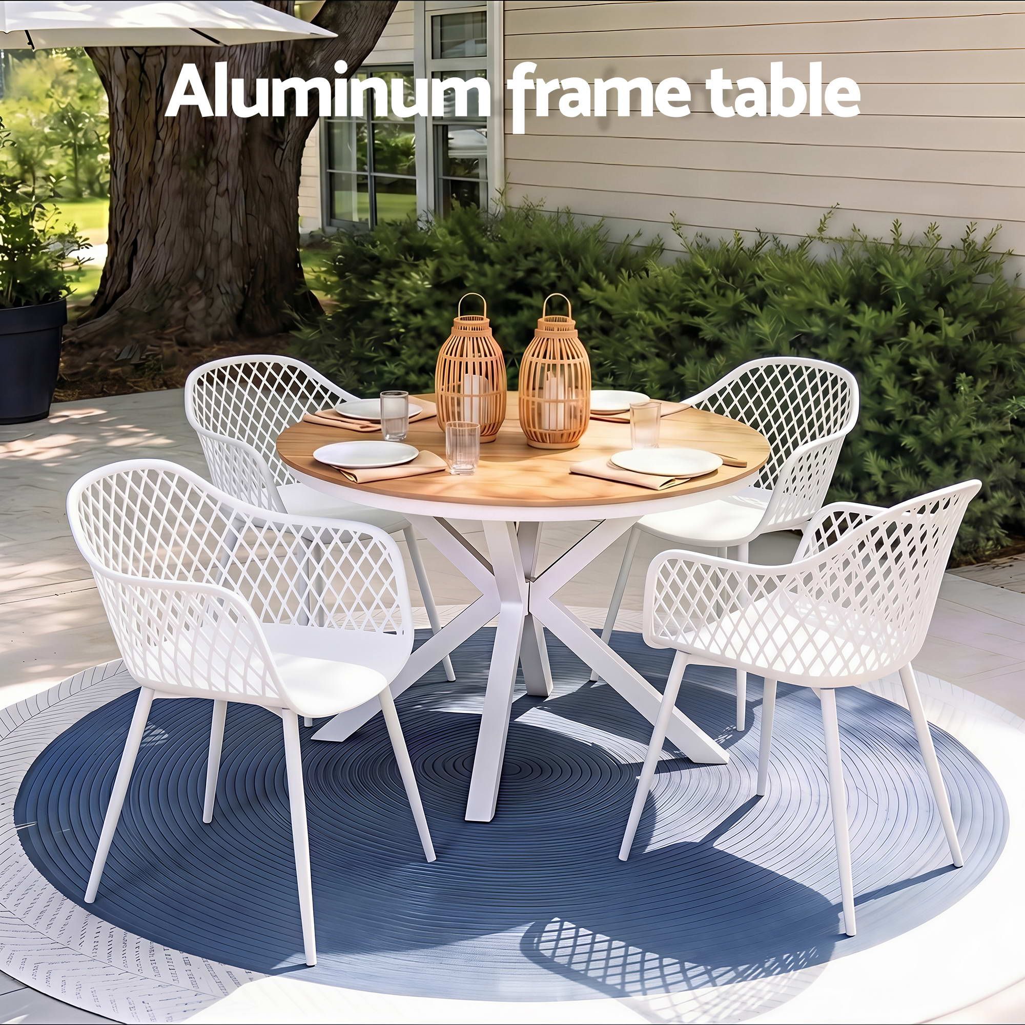 Gardeon 5PCS Outdoor Dining Set Table and Chairs Patio Garden Furniture Diamond FF-DIN-PP130-5SET-WH