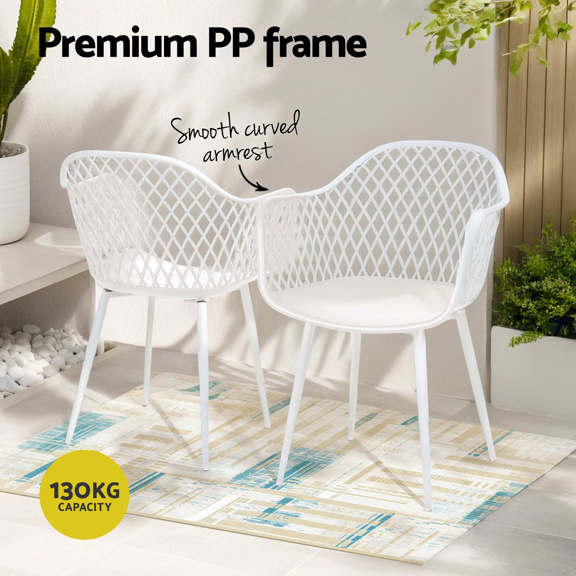 Gardeon 5PCS Outdoor Dining Set Table and Chairs Patio Garden Furniture Diamond FF-DIN-PP130-5SET-WH