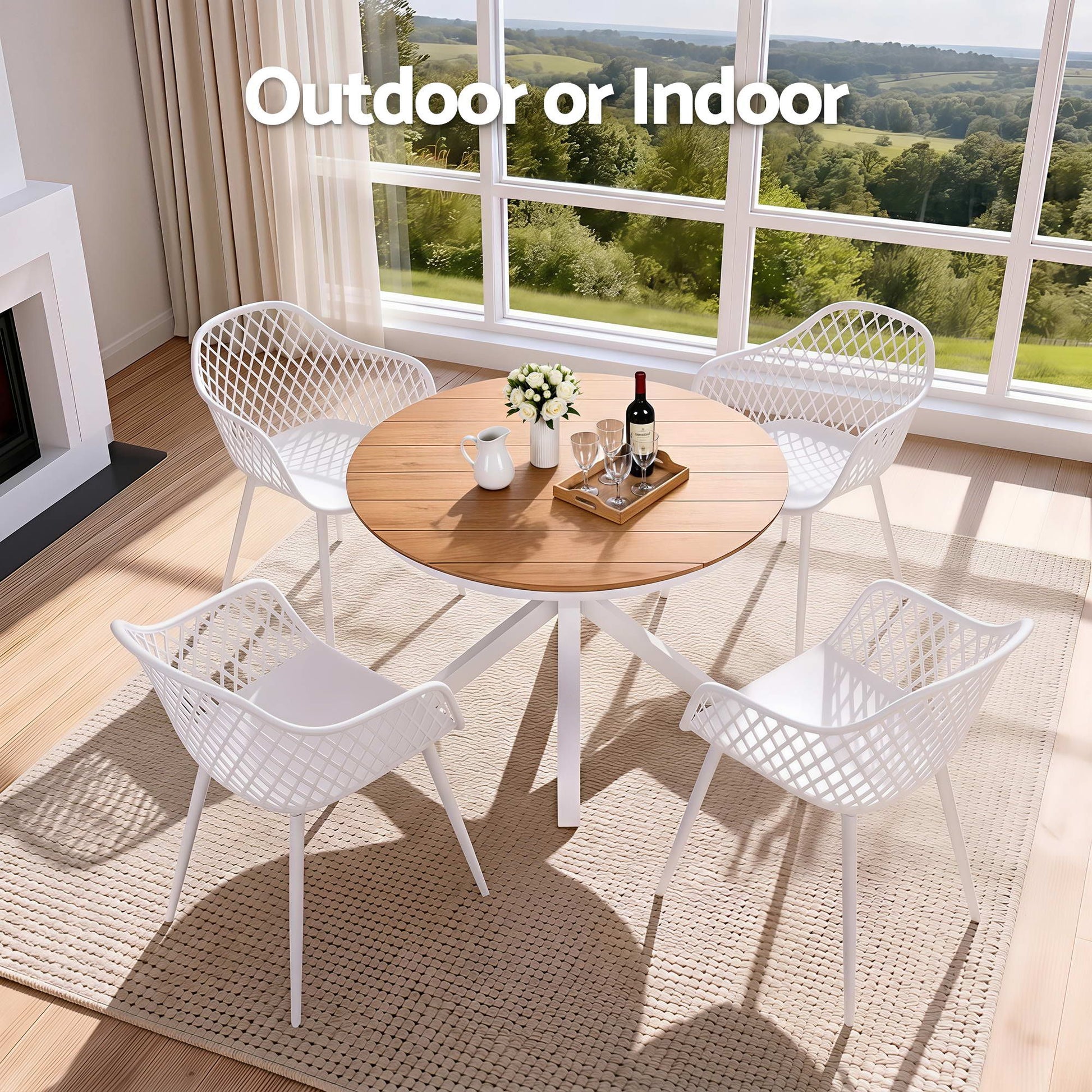 Gardeon 5PCS Outdoor Dining Set Table and Chairs Patio Garden Furniture Diamond FF-DIN-PP130-5SET-WH