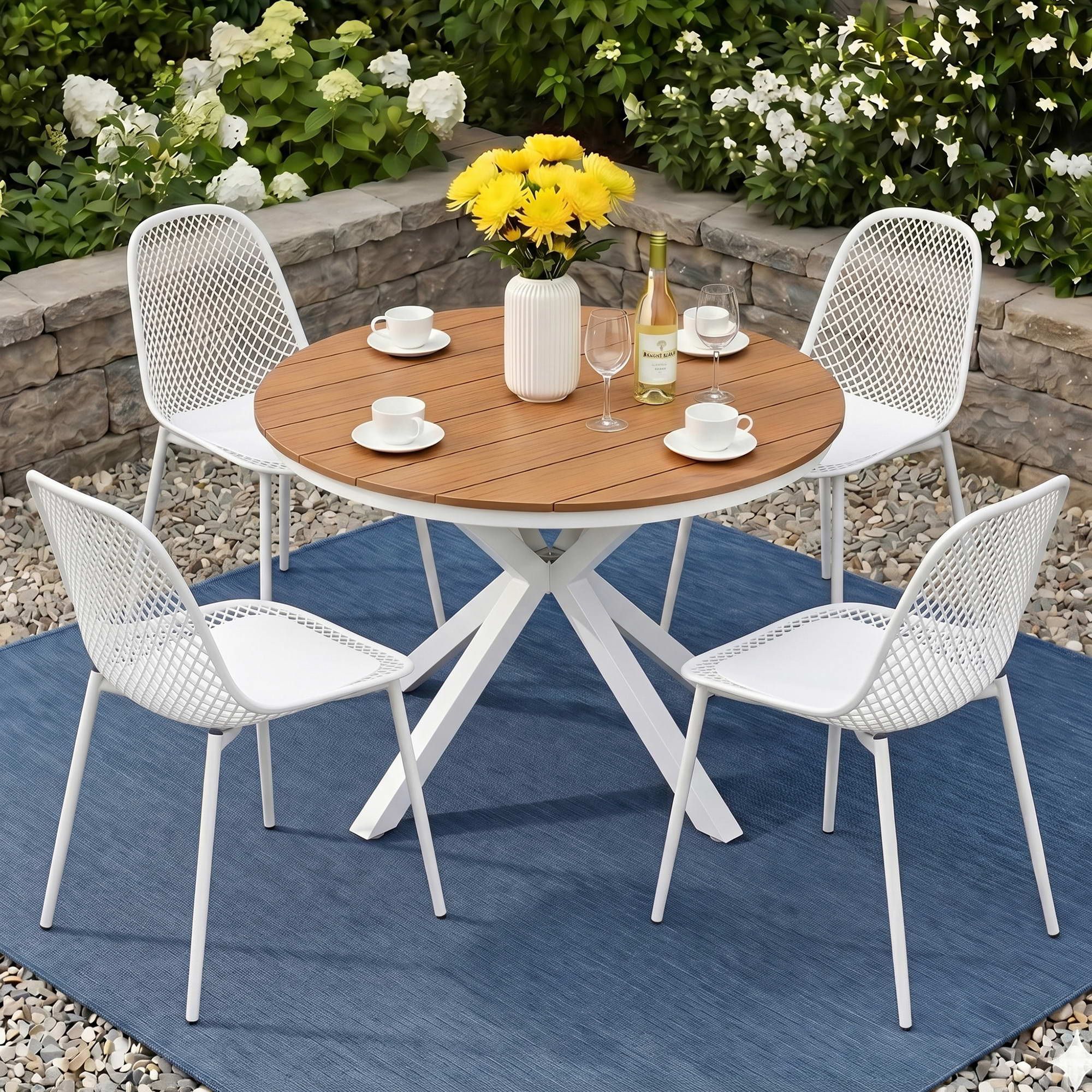 Gardeon 5PCS Outdoor Dining Set Table and Chairs Patio Garden Furniture Lattice FF-DIN-PP210-5SET-WH